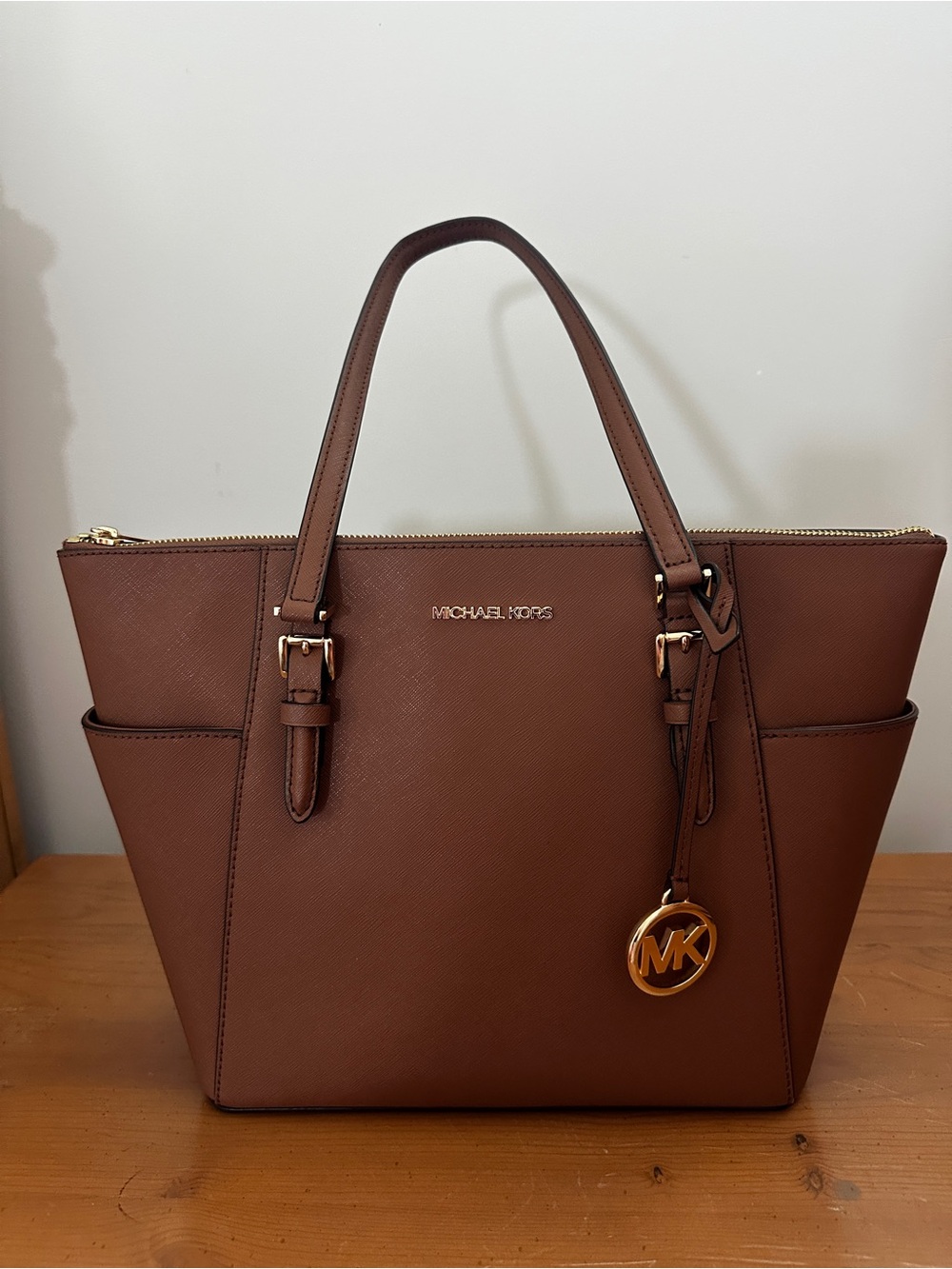 Like New - Michael Kors Brown Saffiano Tote with Gold Charm